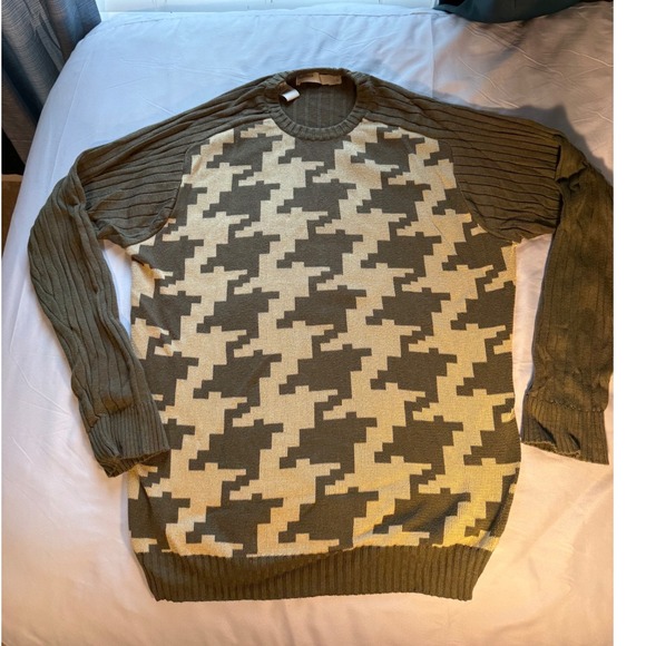 Perry Ellis Other - Perry Ellis Mens Large Olive Green Oversized Houndstooth Ribbed Pullover Sweater